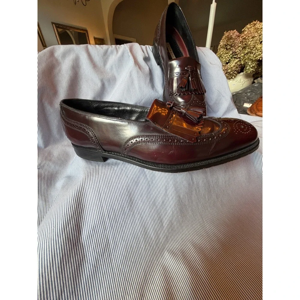 Florsheim Mens Burgundy Leather Tassel Kiltie Wingtip Loafers D520148739 07 11